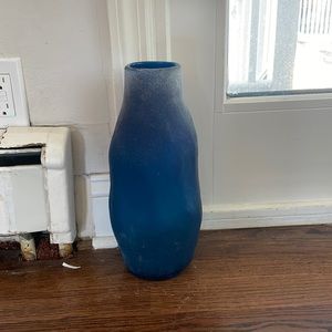 Anthropologie Blue glass floor vase